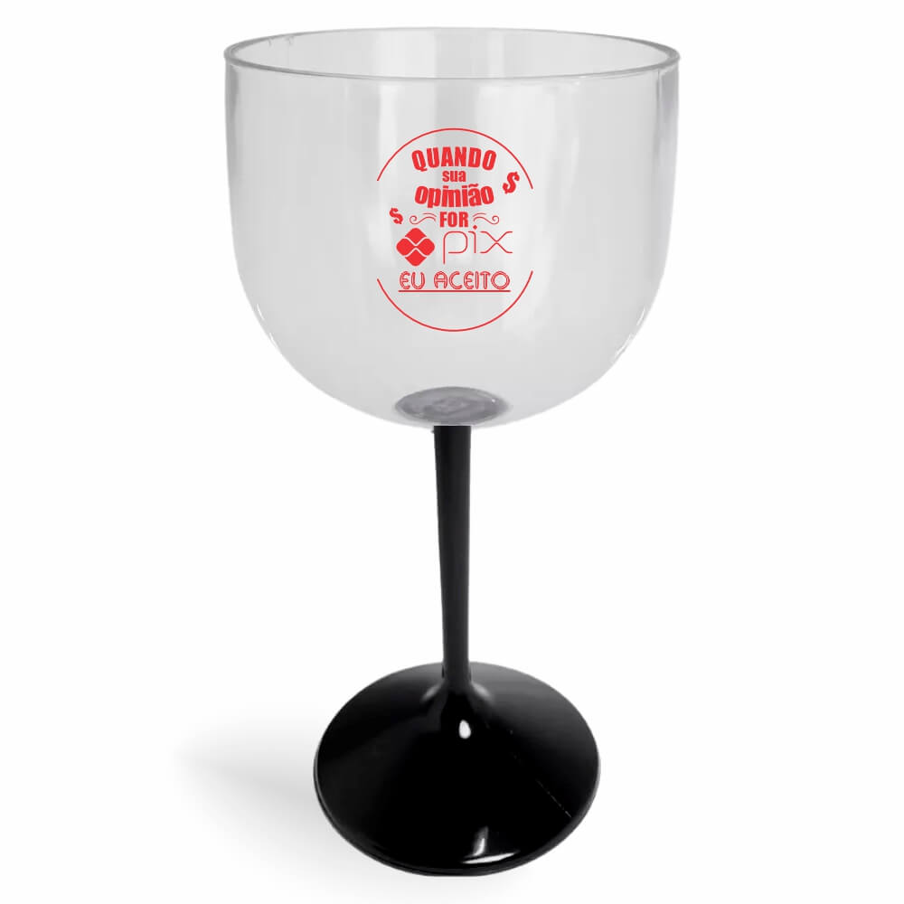 CANECA, COPOS E TAÇAS TAÇAS TAÇAS PLÁSTICAS TAÇA DE GIN 580ML IMPRESSÃO 1 COR CRISTAL COM HASTE COLORIDA PRETA
