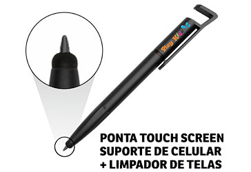 CANETAS IMPRESSÃO COLORIDA PLÁSTICAS MULTIFUNÇÃO SUPORTE DE CELULAR PRETA