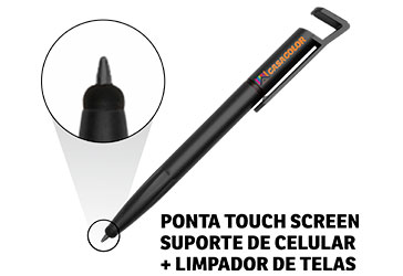 CANETAS IMPRESSÃO COLORIDA PLÁSTICAS MULTIFUNÇÃO SUPORTE DE CELULAR PRETA
