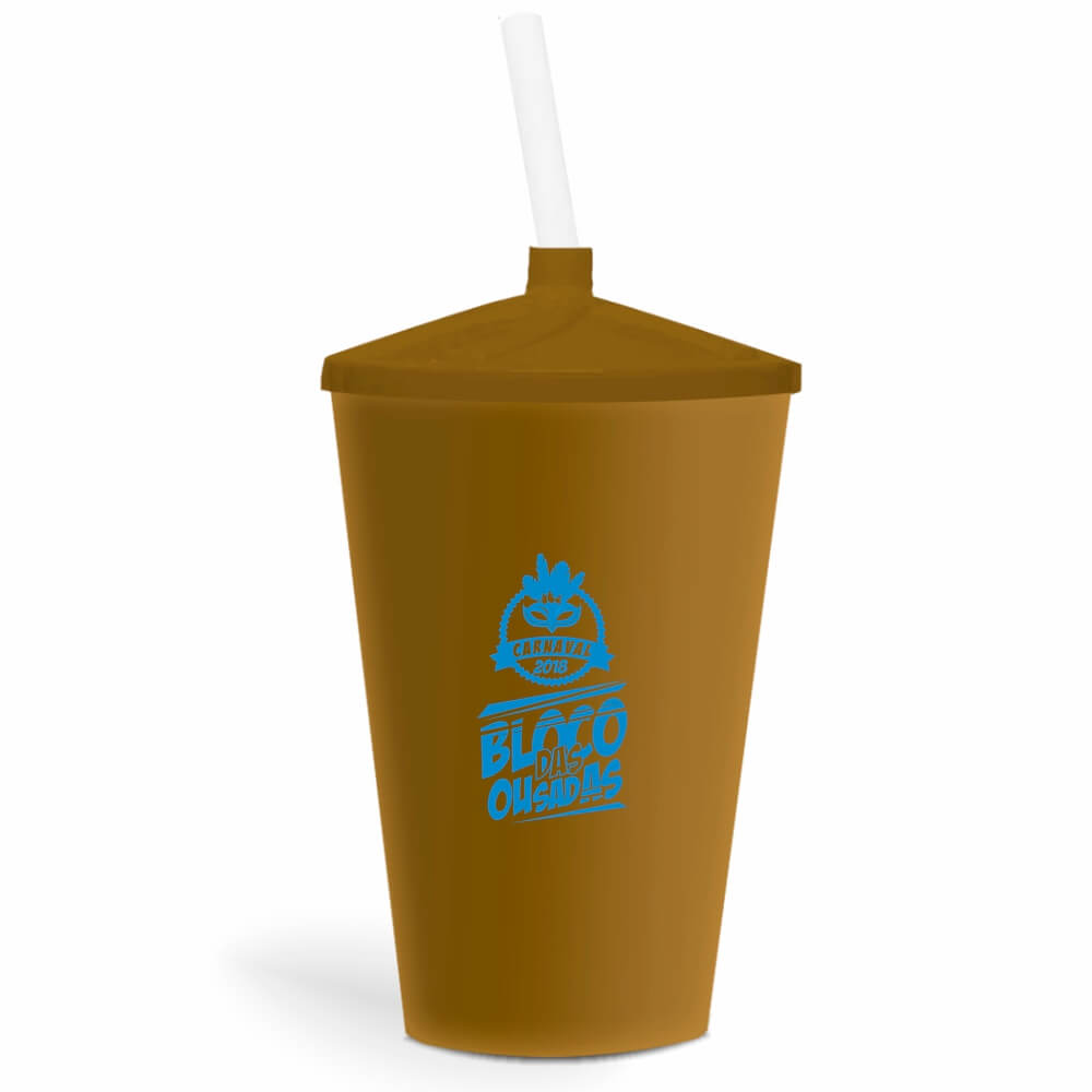 CANECA, COPOS E TAÇAS COPOS COPOS PLÁSTICOS COPO TWISTER COM CANUDO 600ML IMPRESSÃO 1 COR LEITOSO DOURADO