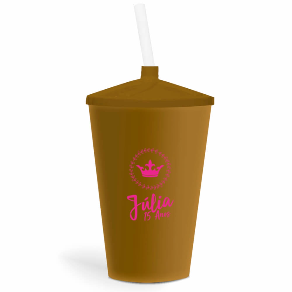 CANECA, COPOS E TAÇAS COPOS COPOS PLÁSTICOS COPO TWISTER COM CANUDO 600ML IMPRESSÃO 1 COR LEITOSO DOURADO