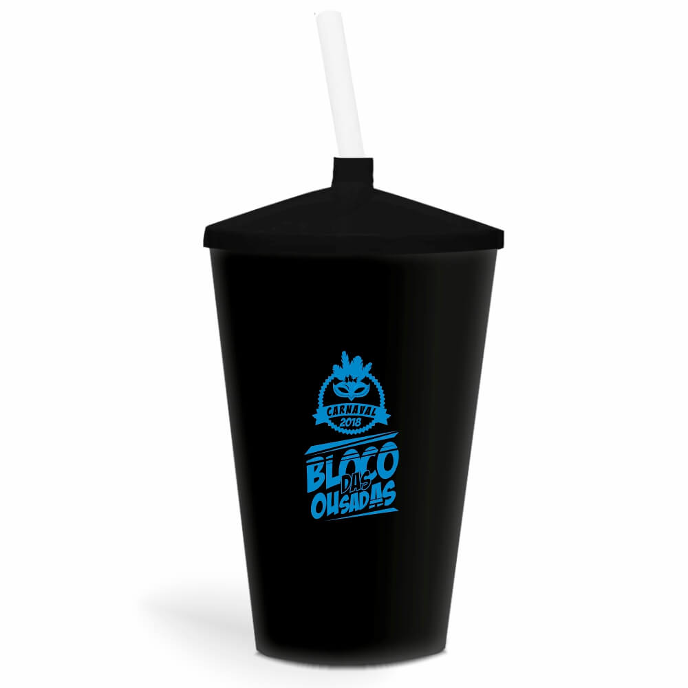 CANECA, COPOS E TAÇAS COPOS COPOS PLÁSTICOS COPO TWISTER COM CANUDO 600ML IMPRESSÃO 1 COR LEITOSO PRETO
