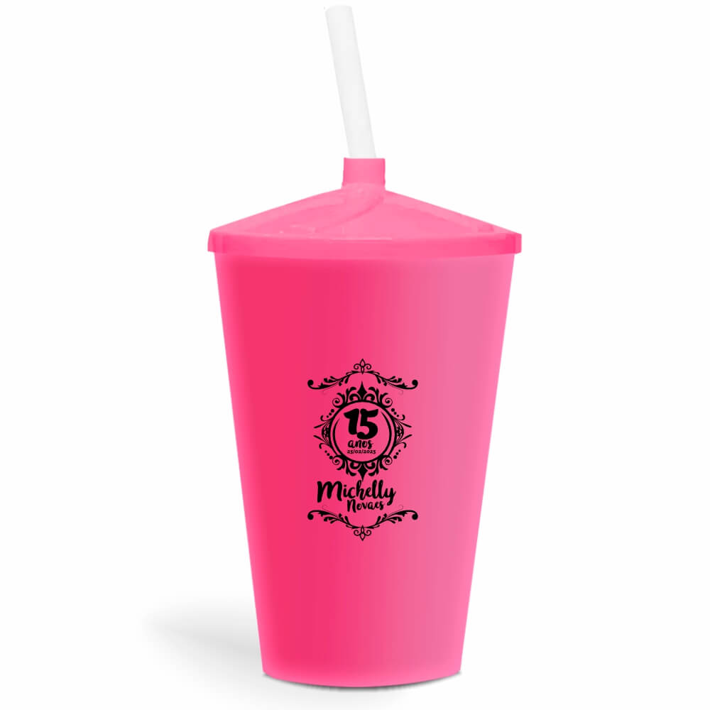 CANECA, COPOS E TAÇAS COPOS COPOS PLÁSTICOS COPO TWISTER COM CANUDO 600ML IMPRESSÃO 1 COR LEITOSO ROSA