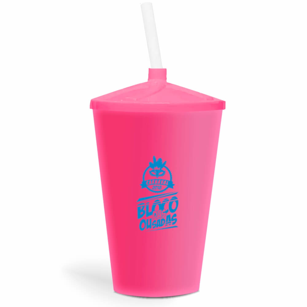 CANECA, COPOS E TAÇAS COPOS COPOS PLÁSTICOS COPO TWISTER COM CANUDO 600ML IMPRESSÃO 1 COR LEITOSO ROSA