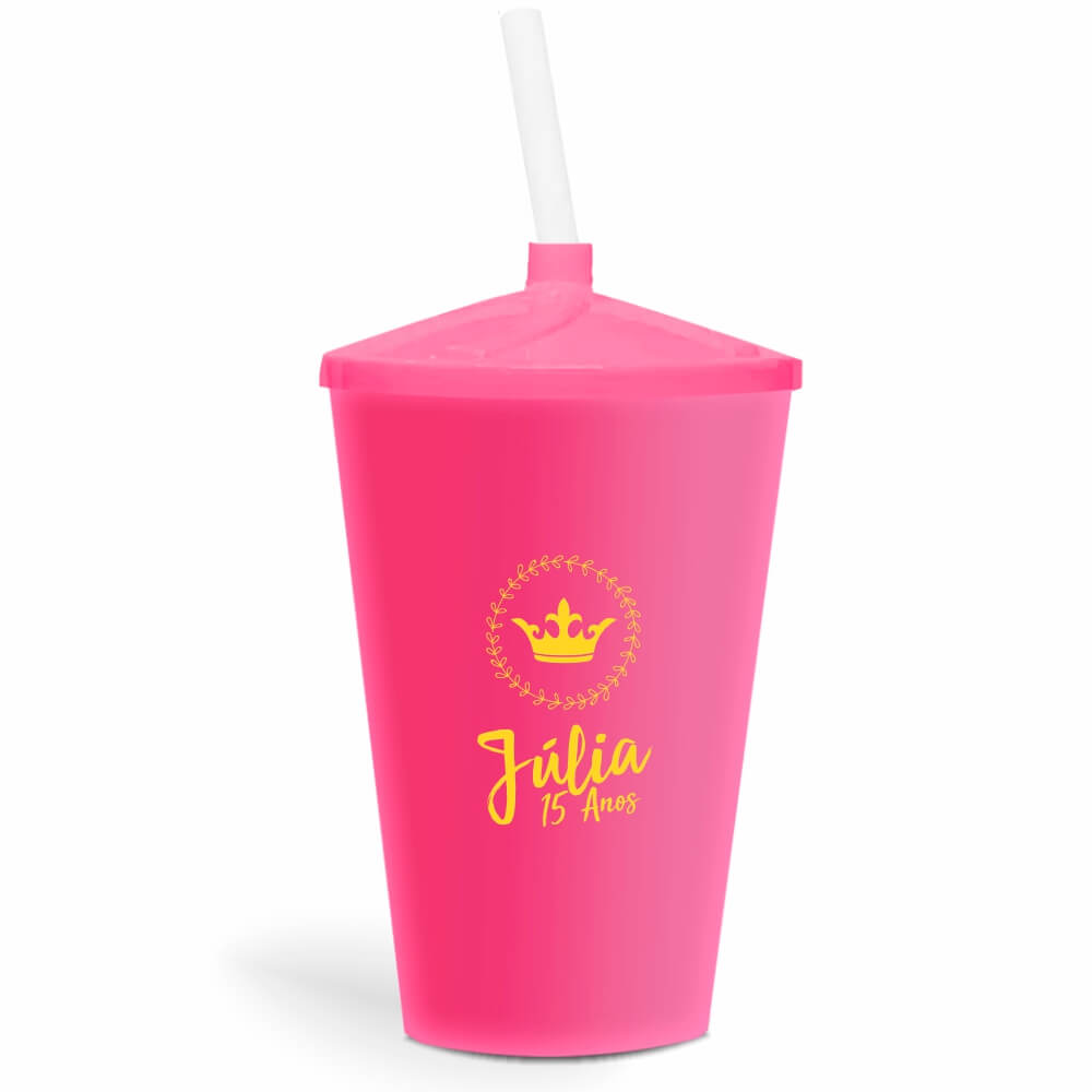 CANECA, COPOS E TAÇAS COPOS COPOS PLÁSTICOS COPO TWISTER COM CANUDO 600ML IMPRESSÃO 1 COR LEITOSO ROSA