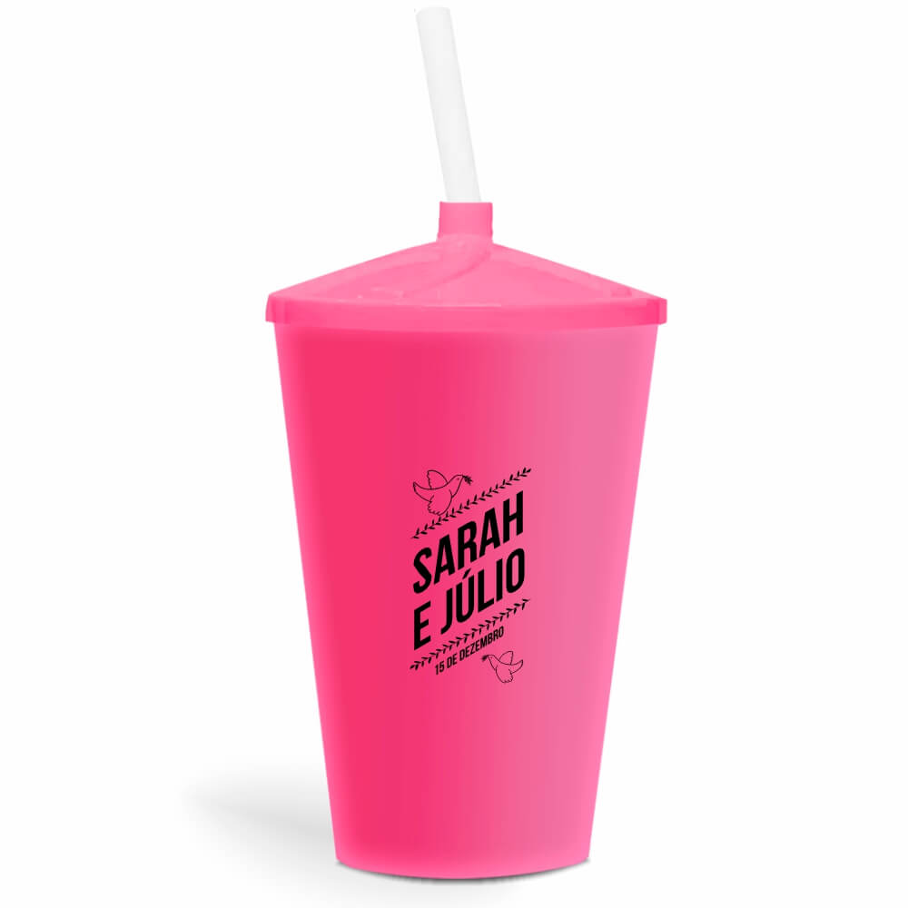 CANECA, COPOS E TAÇAS COPOS COPOS PLÁSTICOS COPO TWISTER COM CANUDO 600ML IMPRESSÃO 1 COR LEITOSO ROSA