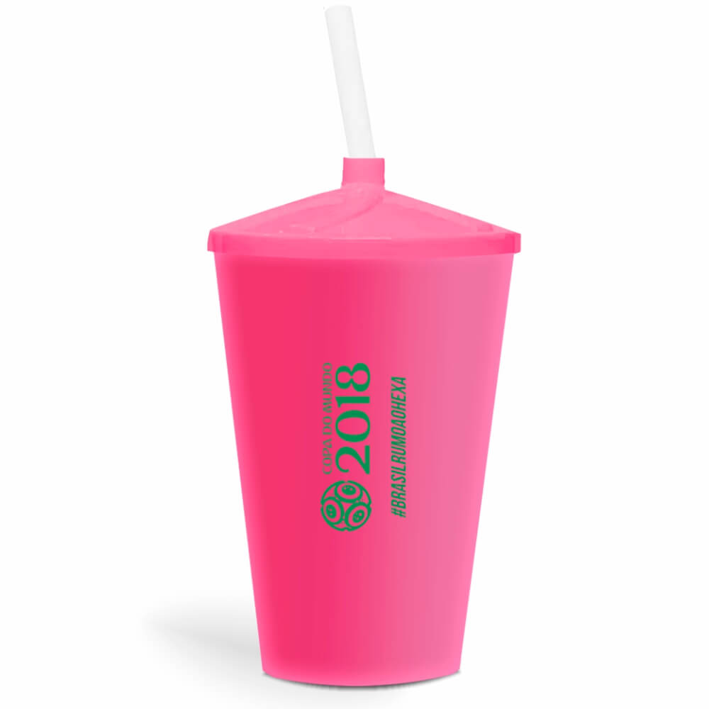 CANECA, COPOS E TAÇAS COPOS COPOS PLÁSTICOS COPO TWISTER COM CANUDO 600ML IMPRESSÃO 1 COR LEITOSO ROSA