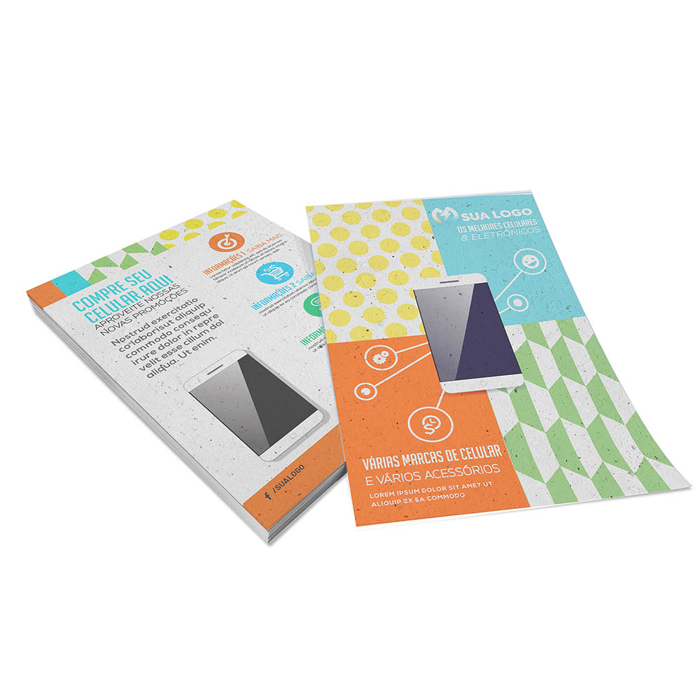 PANFLETOS, FLYERS E FOLHETOS RECICLATO 90G SEM VERNIZ 105X150MM - 4X4 - 500unid - PDR10C